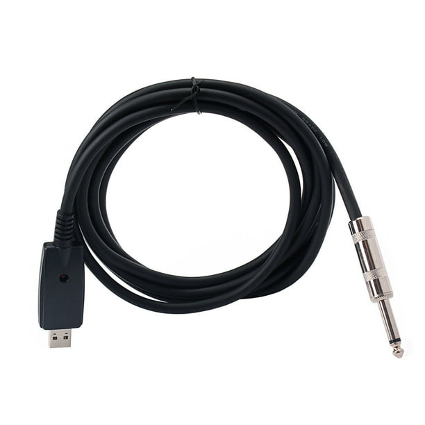Computer Cables Guitar Bass 1/4 6.3mm to USB Interface Link Connection PC Instrument Cable Audio Adapter Converter USB Guitar Cable Cable Length: 3m, Color: Black 